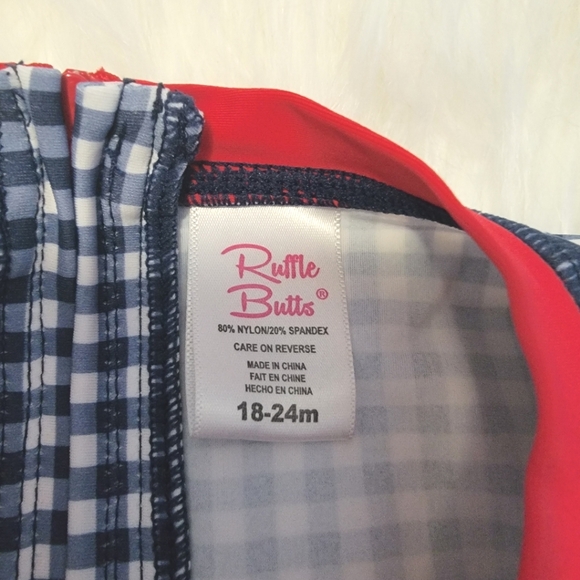 Ruffle Butts peplum girls swimsuit, long sleeve one piece red white & blue - Picture 4 of 4